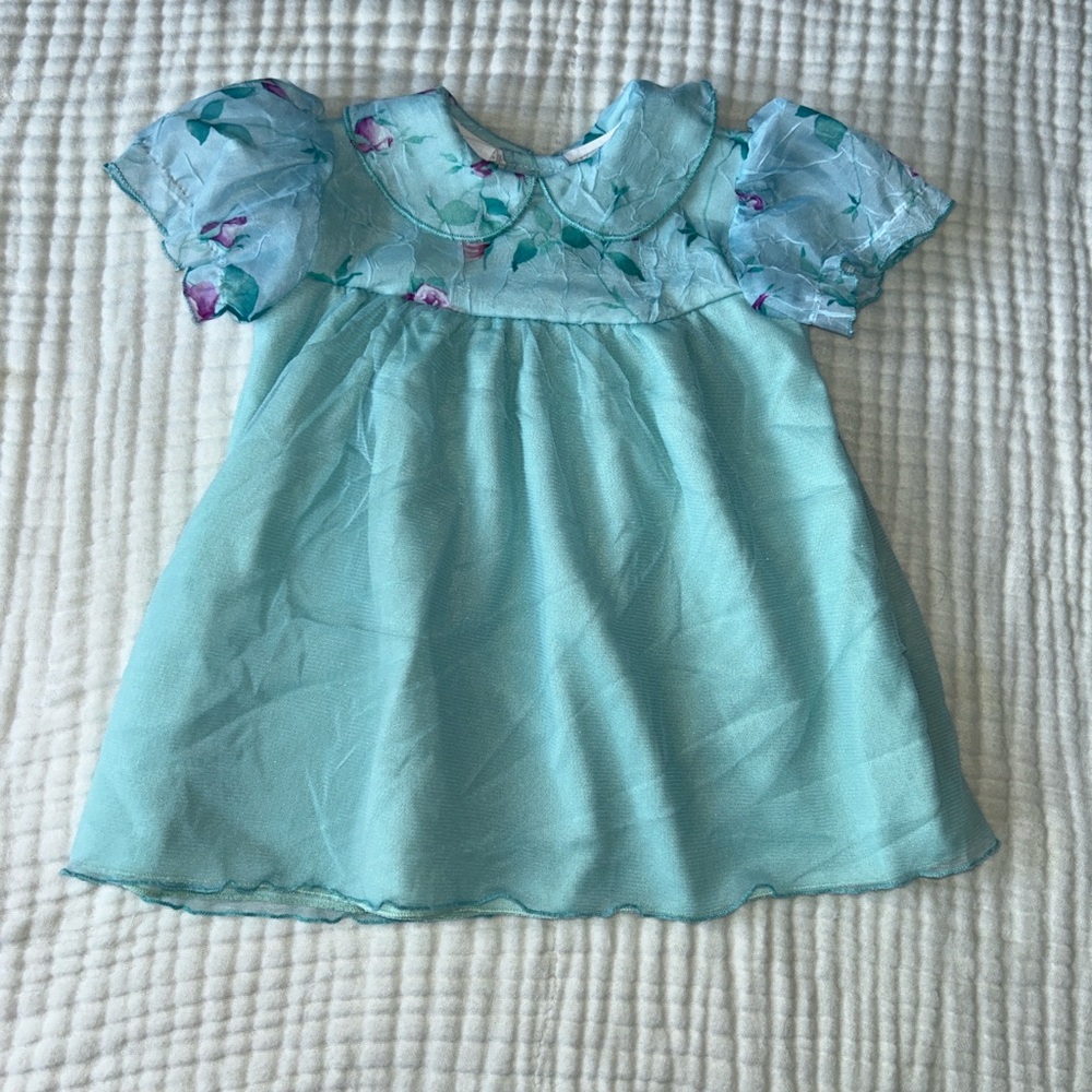 Vintage Memories by Jo Lene Aqua Floral Yoke Short-Sleeve Dressy Top
